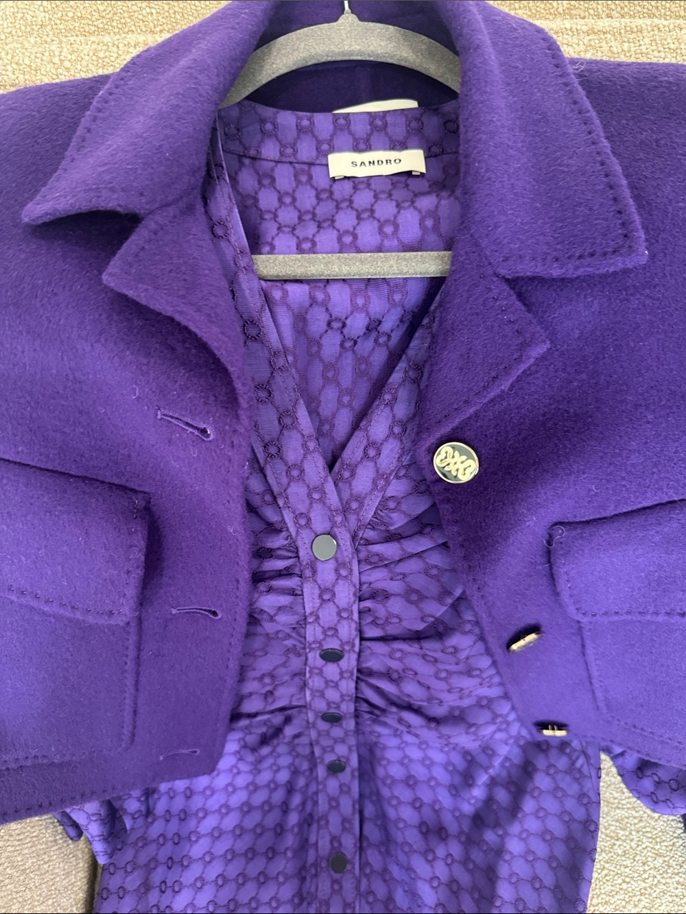 Sandro Purple Mini Dress with Coordinating Purple Cropped Jacket
